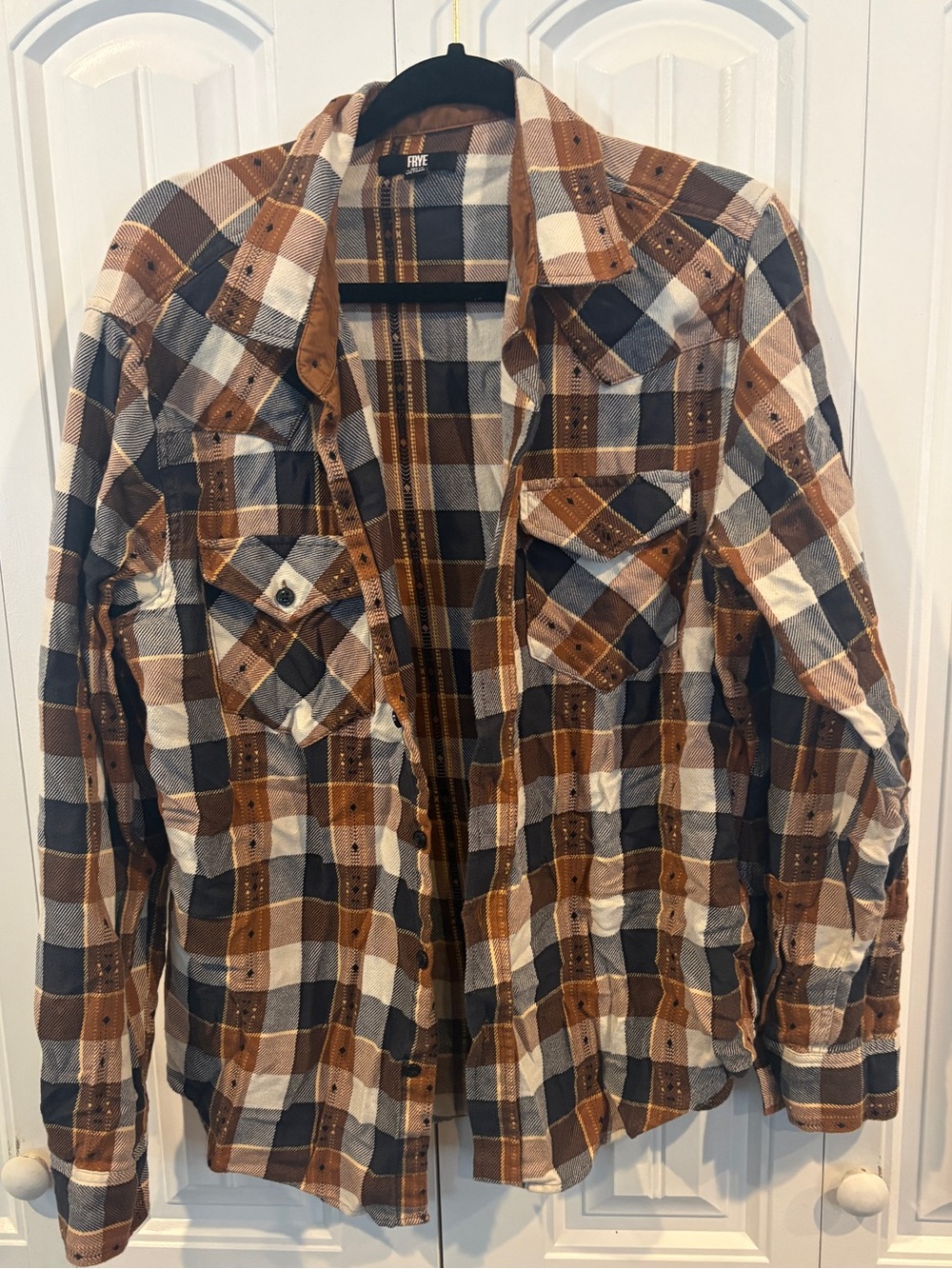 Frye brown plaid button down shirt size large